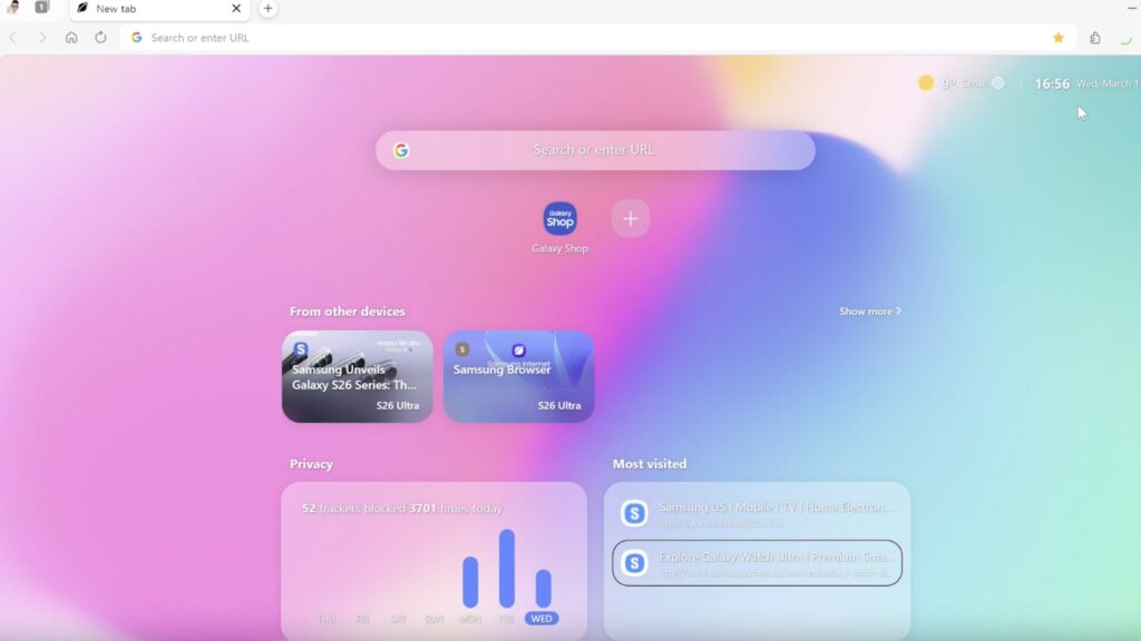 Le Samsung Browser pour Windows. // Source : Samsung