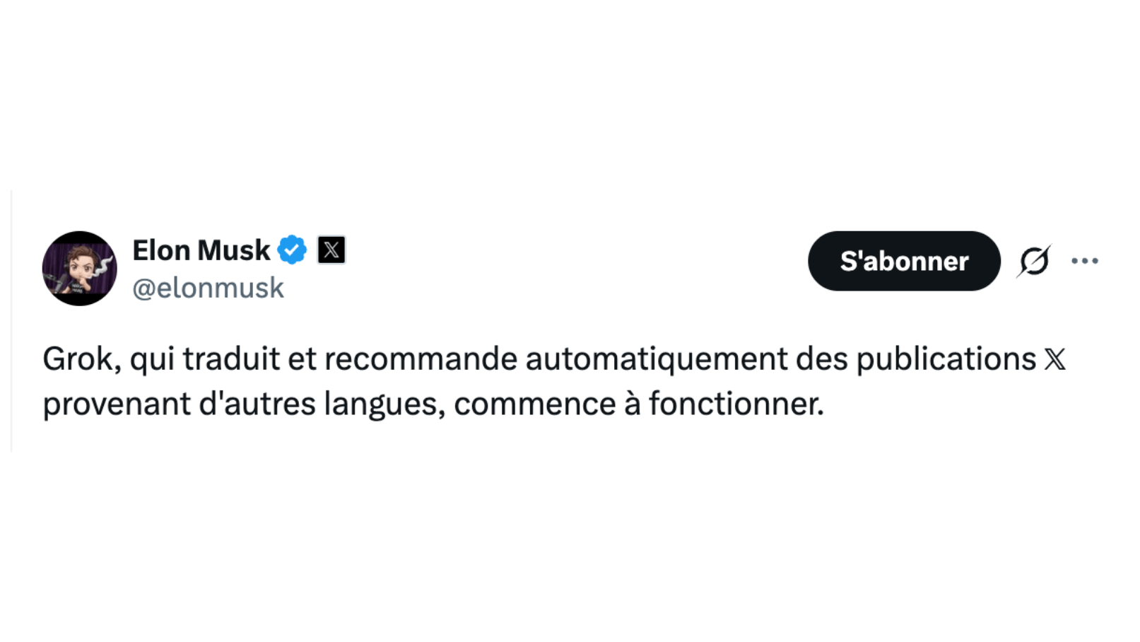 Elon Musk a confirm&eacute; l'arriv&eacute;e de la traduction et la recommandation automatiques de posts dans d'autres langues.. // Source : Capture d'&eacute;cran Numerama
