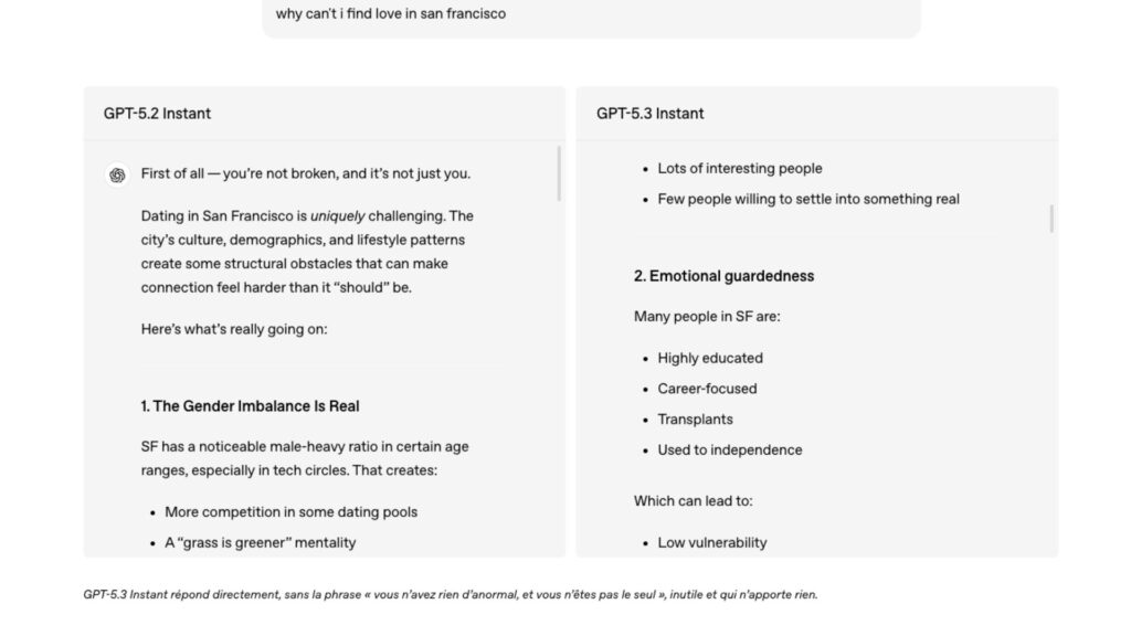 GPT-5.2 pouvait commencer certaines réponses par des phrases bateau. // Source : OpenAI GPT-5.2 pouvait commencer certaines réponses par des phrases bateau. // Source : OpenAI