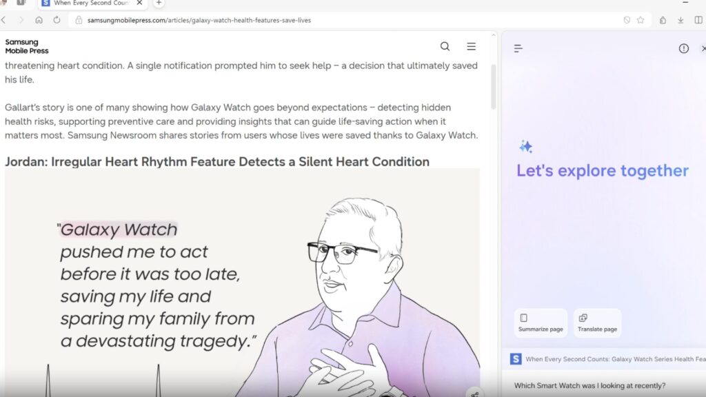 L'outil peut retrouver une page de l'historique via une requ&ecirc;te en langage naturel. // Source : Samsung