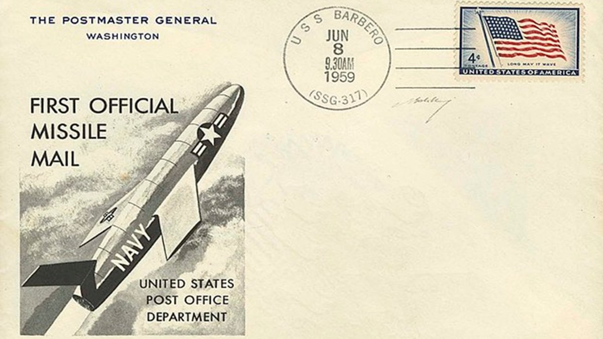 Carte postale du lancement de l'USS Barbero. Source : USPS/Wikimedia Commons