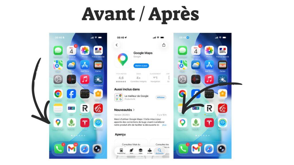 Avant / Apr&egrave;s Google Maps // Source : Montage Numerama