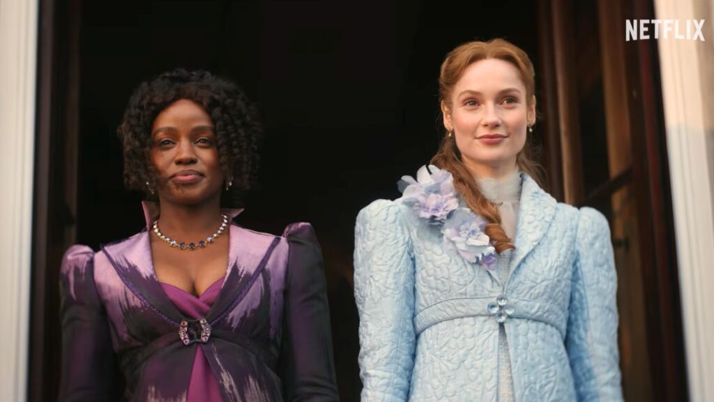 Michaela Stirling et Francesca Bridgerton. // Source : Capture d'&eacute;cran YouTube Netflix