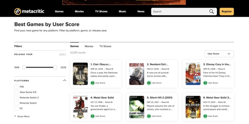 Resident Evil Requiem devient le jeu le mieux not&eacute; de l'histoire // Source : Capture Metacritic 