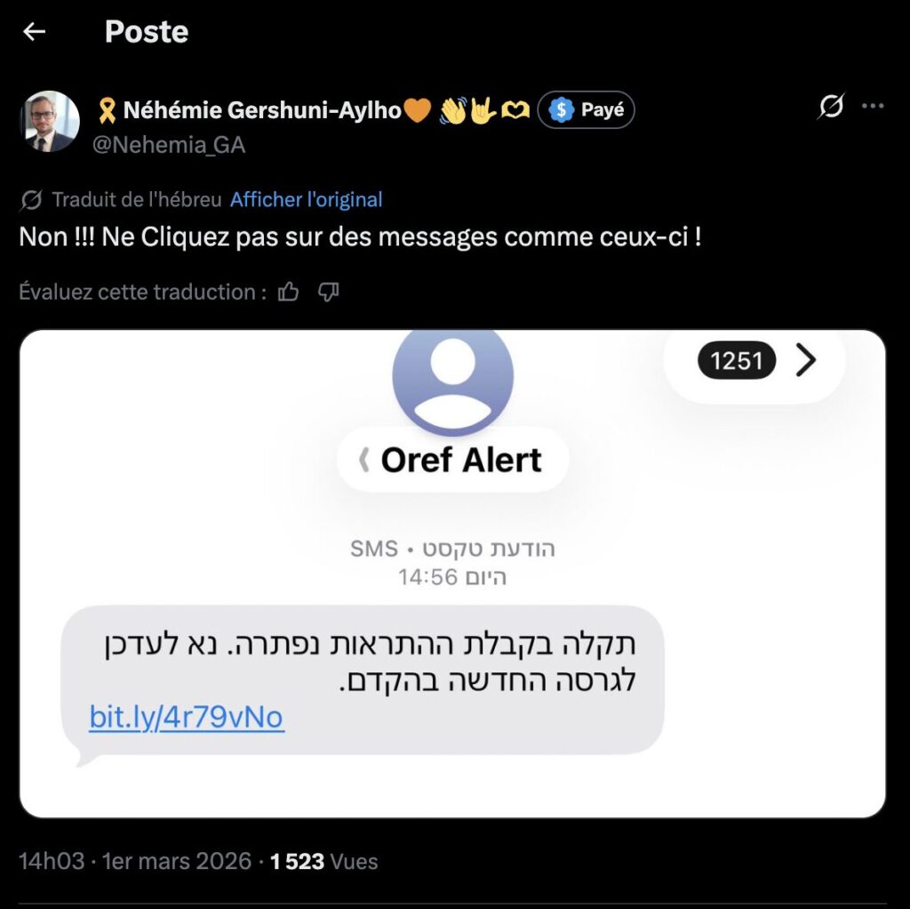 Message de pr&eacute;vention diffus&eacute; sur X // Source : Capture d'&eacute;cran Numerama