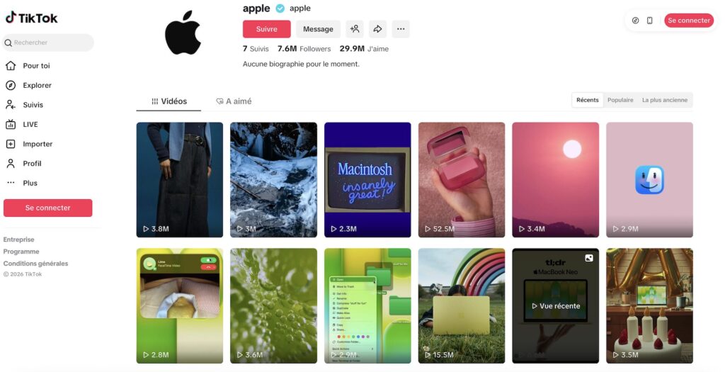 Le nouveau compte TikTok d'Apple // Source : Apple