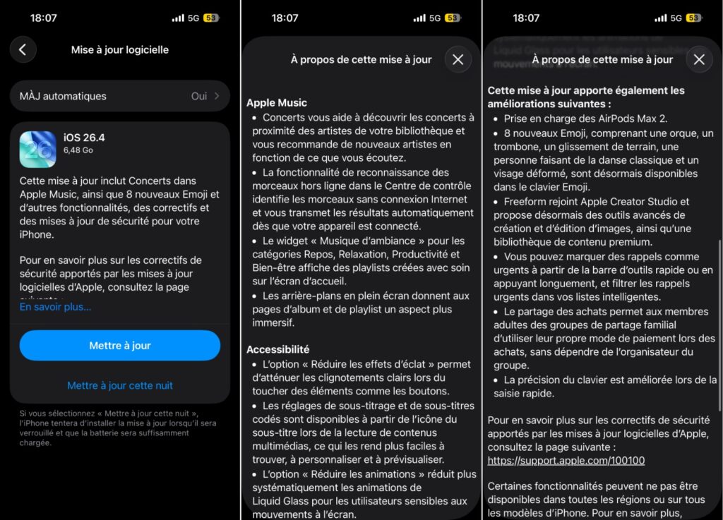 Le changelog d'iOS 26.4.