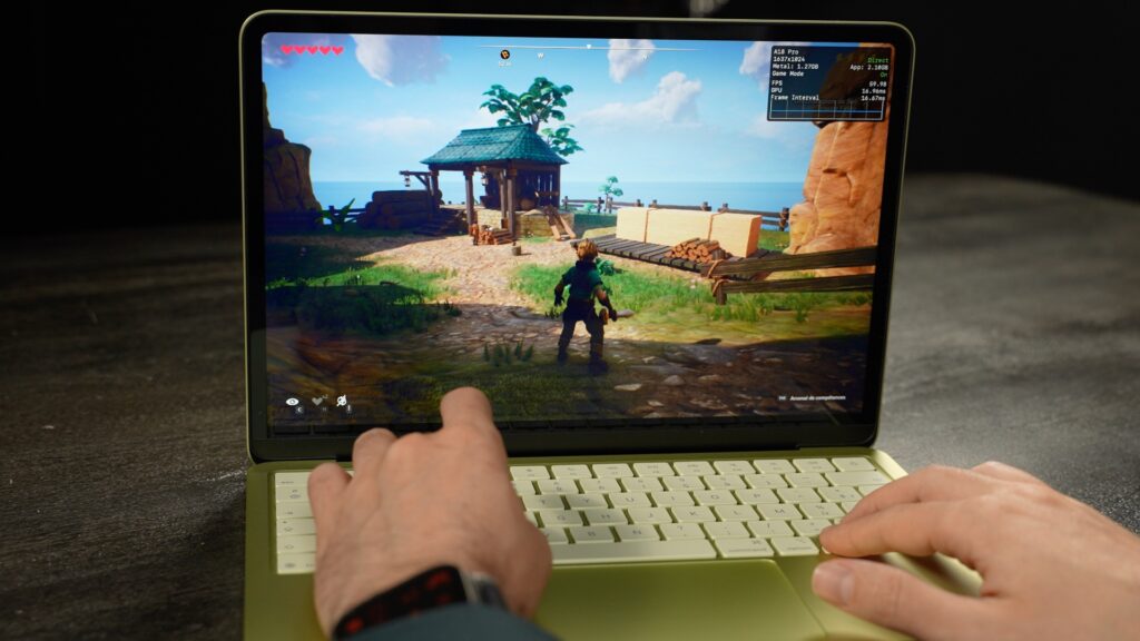Oceanhorn 3 sur un MacBook Neo. La résolution maximale n'est pas adaptée, mais le mode basique permet d'avoir un framerate à 60 fps. // Source : Alfred Tertrais - Numerama