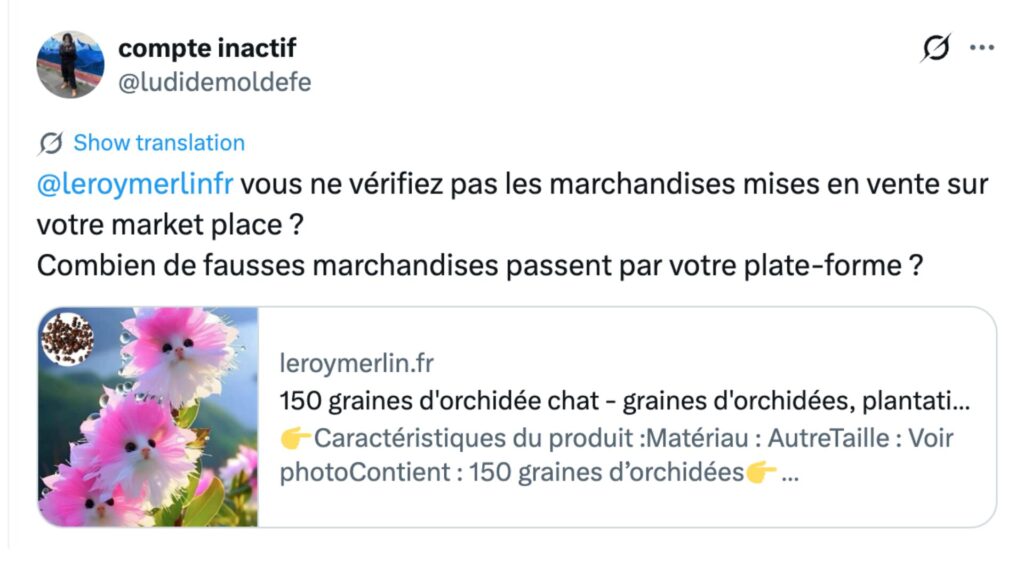 Une utilisatrice a interpell&eacute; Leroy Merlin sur X. // Source : Capture d'&eacute;cran Numerama