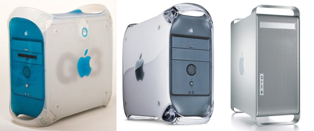 Les trois g&eacute;n&eacute;rations de Power Mac avant le Mac Pro.