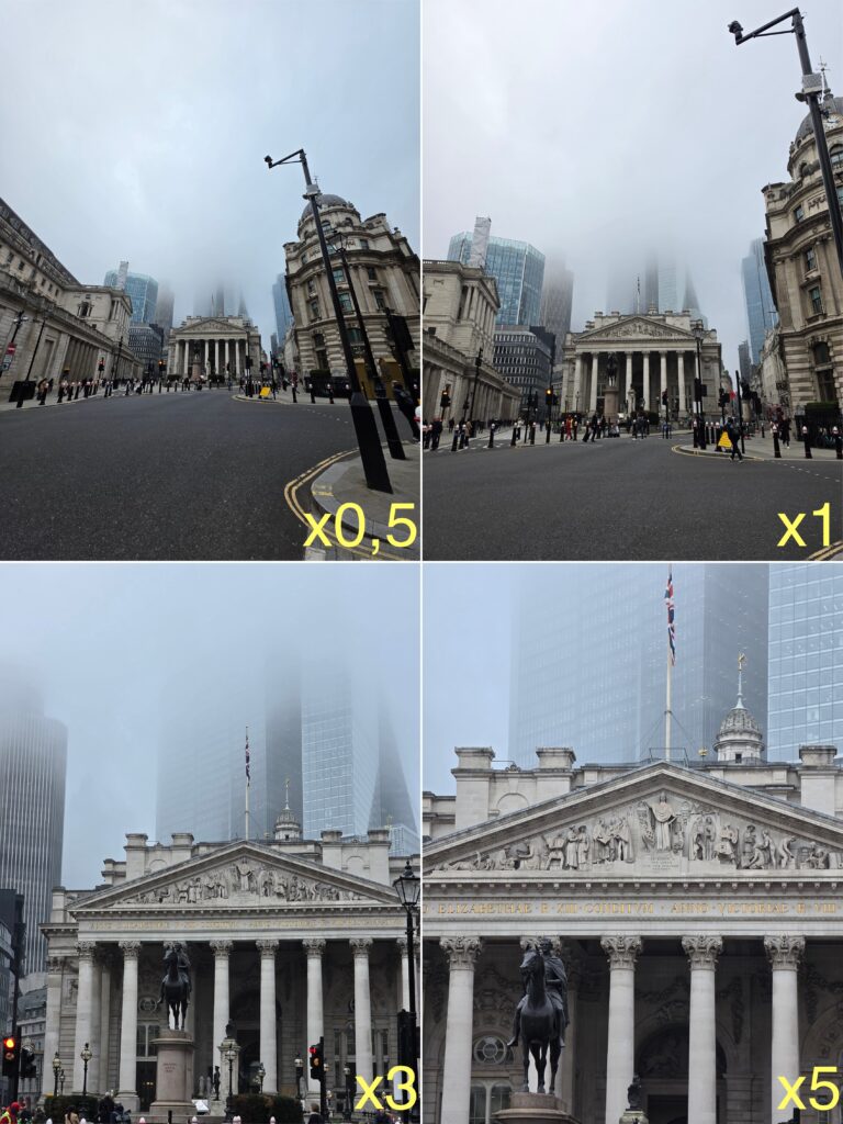 Les quatre focales du Samsung Galaxy S26 Ultra : sans surprise, le zoom x3 est le maillon faible. Les détails ne sont pas au rendez-vous.