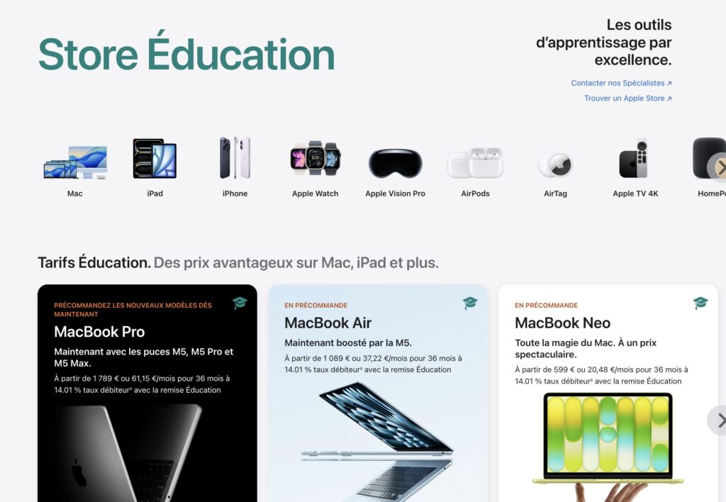 La page d'accueil de l'Apple Store &Eacute;ducation.