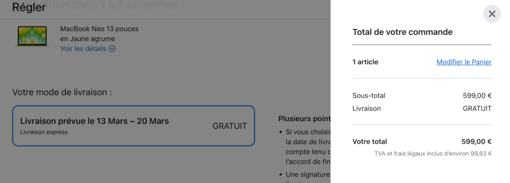 Apr&egrave;s avoir pass&eacute; la v&eacute;rification, Apple propose de payer avec la remise.