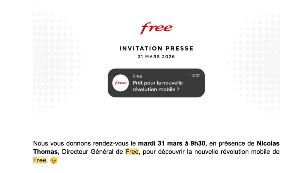 L'invitation reçue par Numerama pour une conférence chez Free. L'invitation reçue par Numerama pour une conférence chez Free.