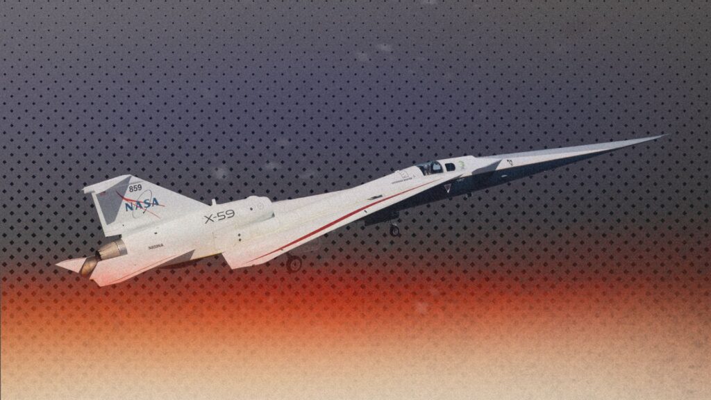 L'avion X-59 pendant son second vol. // Source : Nasa/Jim Ross ; montage Numerama