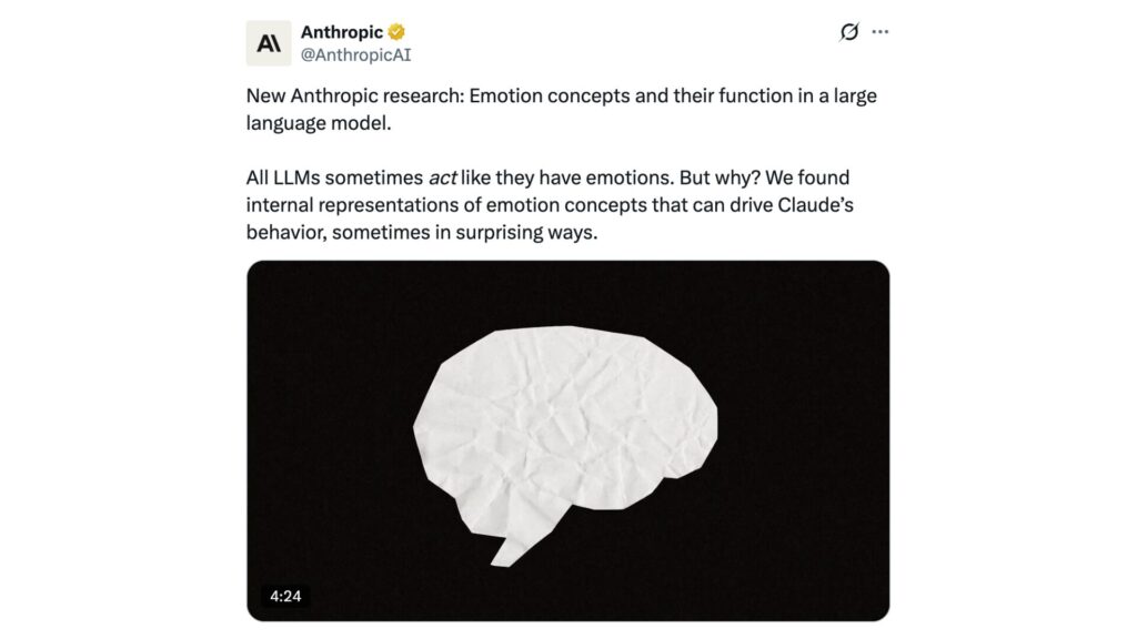 Tous les mod&egrave;les de langage &eacute;tendus (LLM) se comportent parfois comme s&rsquo;ils &eacute;prouvaient des &eacute;motions // Source : AnthropicAI sur X