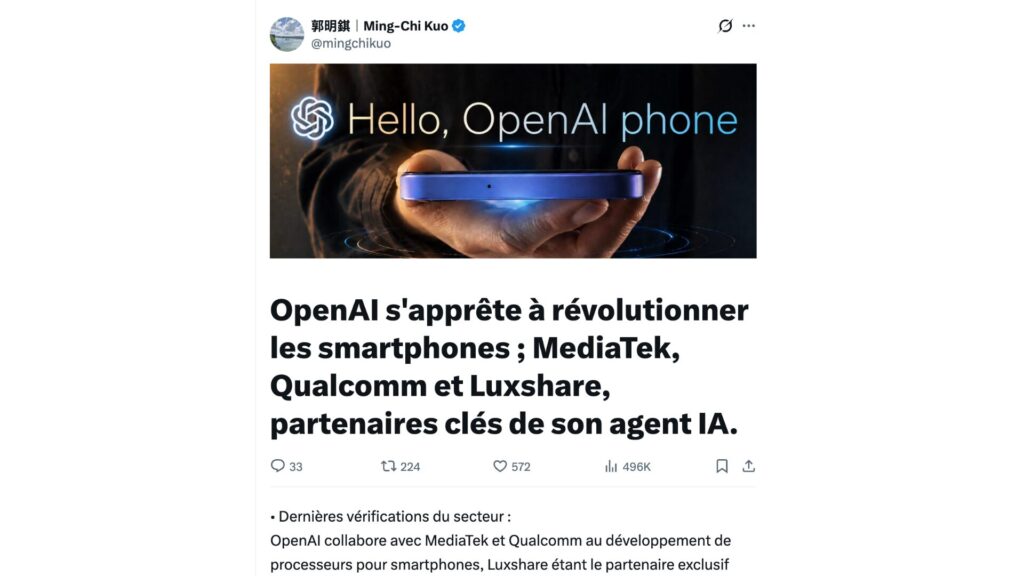 La note de l'analyste Ming-Chi Kuo. // Source : Ming-Chi Kuo sur X