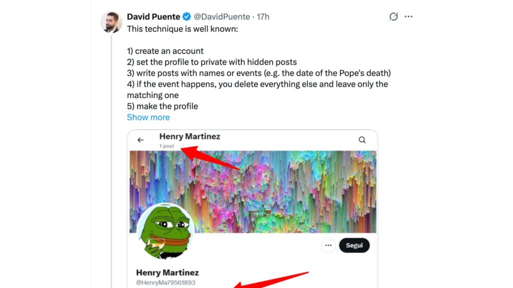 Le journaliste David Puente rappelle une technique probable.  // Source : DavidPuente sur X