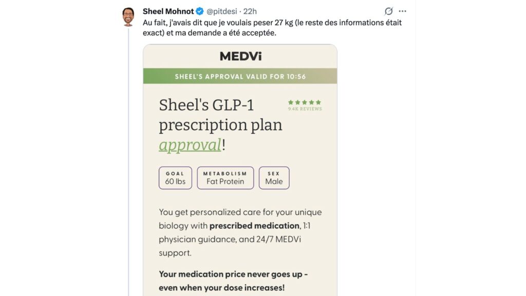 L'internaute a indiqu&eacute; un objectif de poids de 27kg...qui a &eacute;t&eacute; accept&eacute;. // Source : @pitdesi sur X