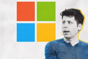 Sam Altman et le logo Microsoft. // Source : Numerama