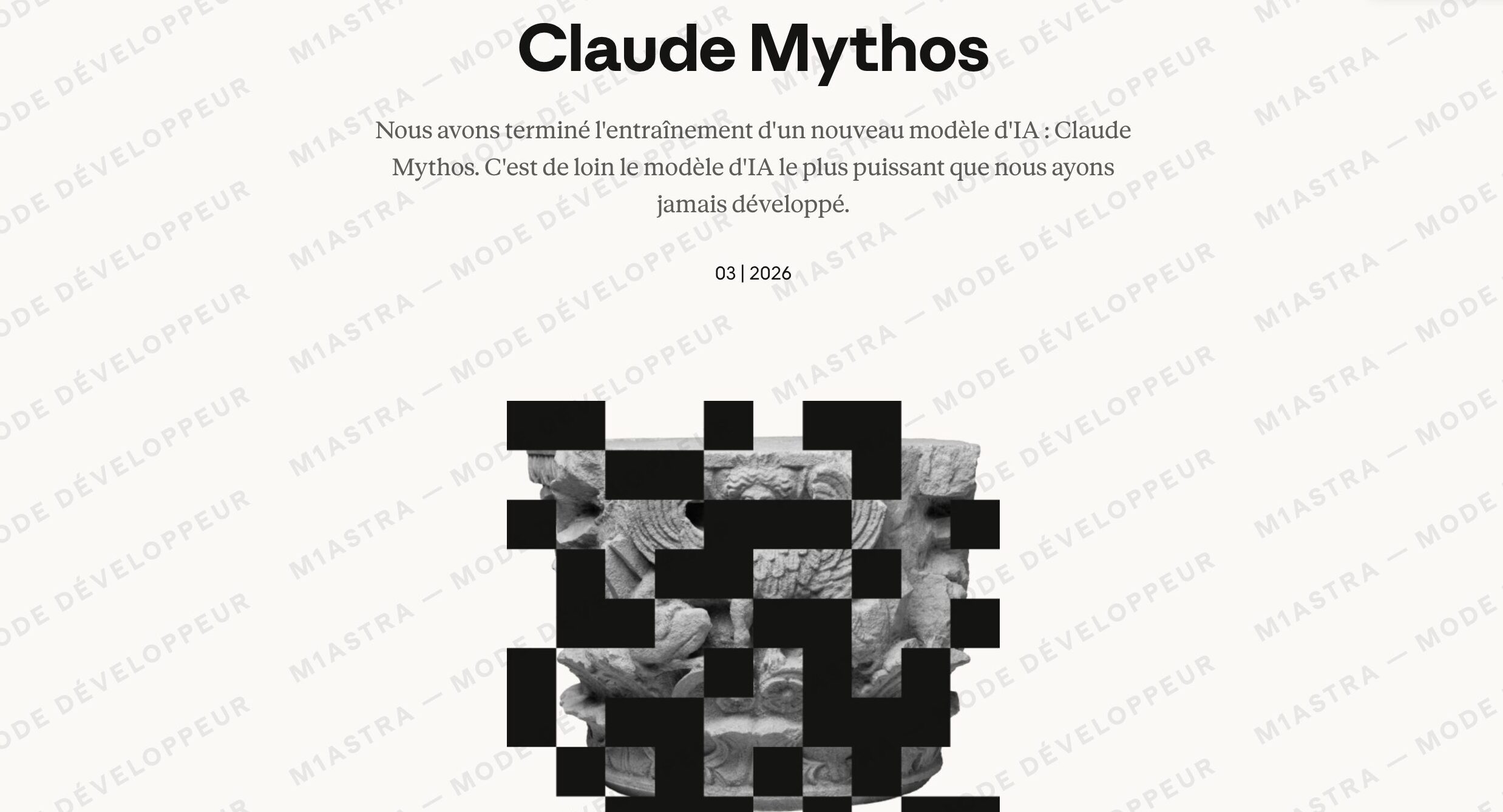 Fuite du billet de blog annon&ccedil;ant la sortie de Claude Mythos // Source : Capture d'&eacute;cran Numerama