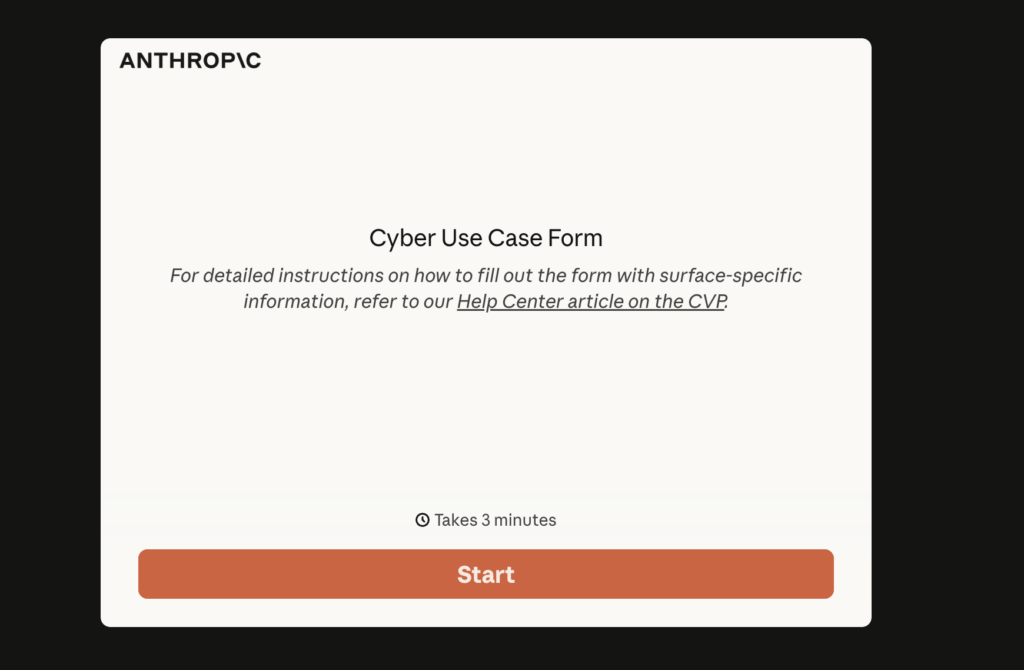 Formulaire Cyber Verification Program // Source : Anthropic