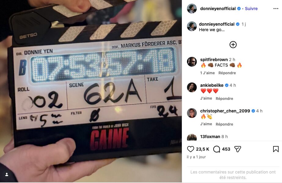 John Wick Caine, le tournage est en route // Source : Instragram Donnie Yen