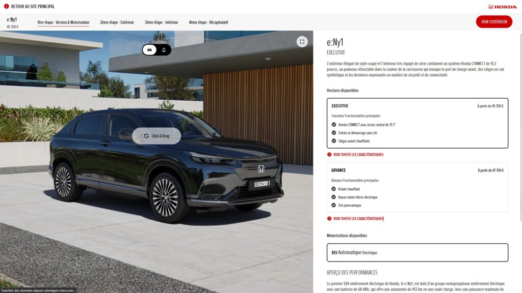 Configurateur Honda pour le e:ny1 toujours disponible en France  // Source : Raphaelle Baut pour Numerama