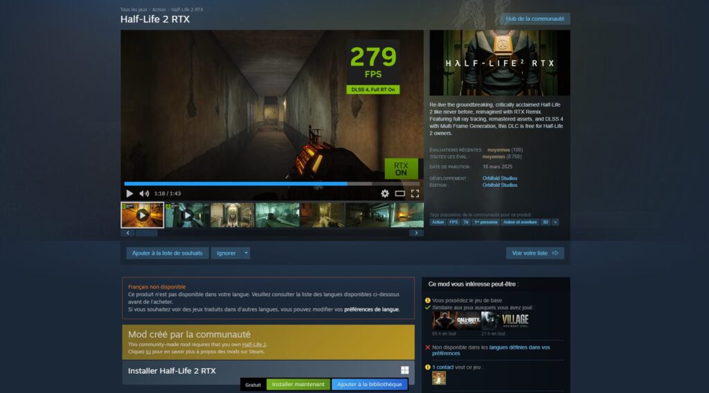 Half Life 2 RTX Remix sur Steam