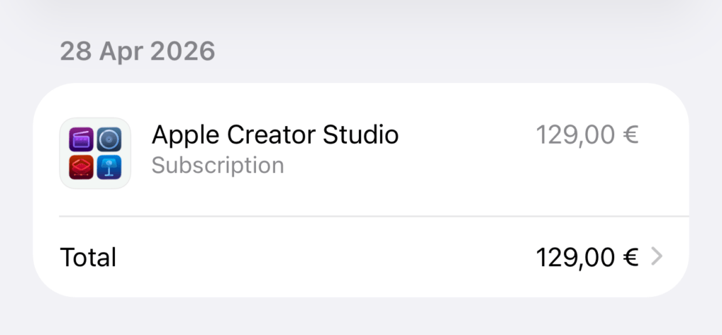 Facturation du Apple Creator Studio.