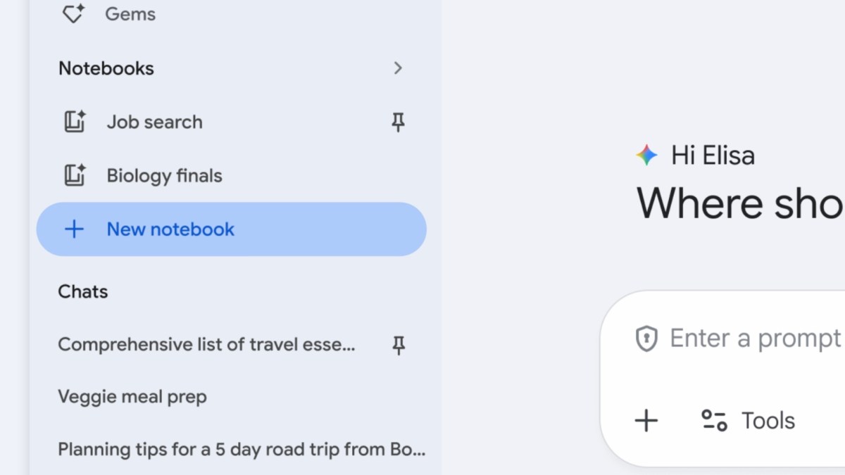 Les carnets dans Google Gemini. // Source : Google