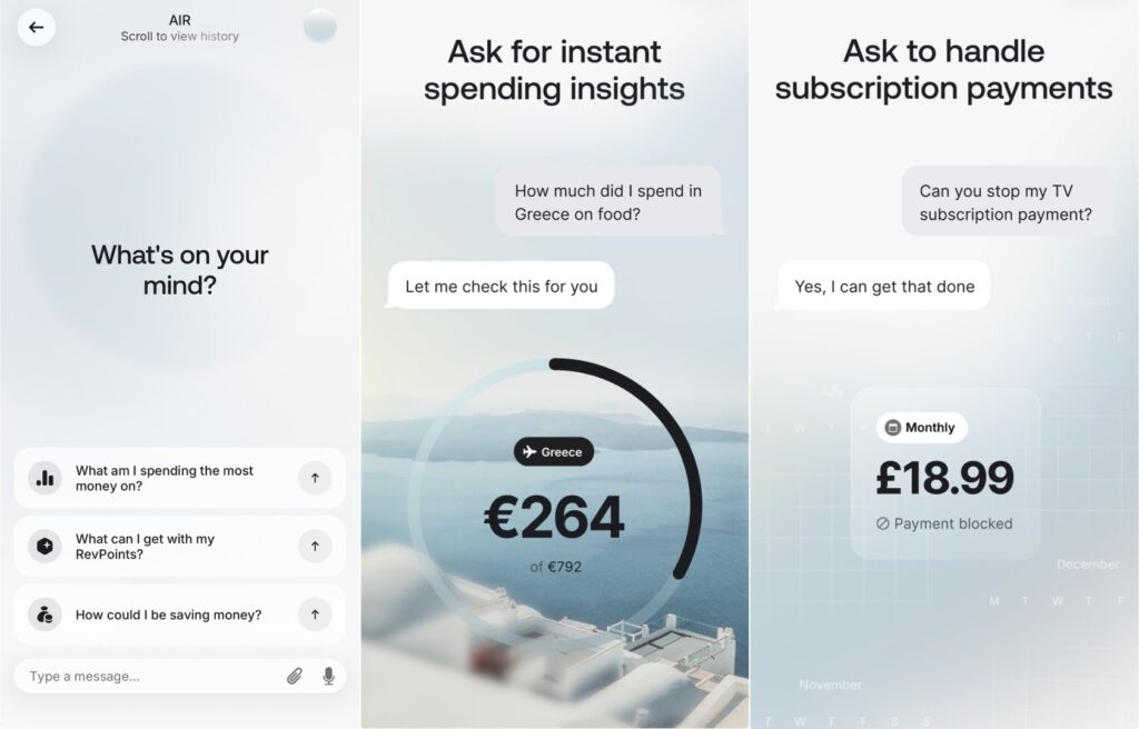 L'interface de Revolut AIR.