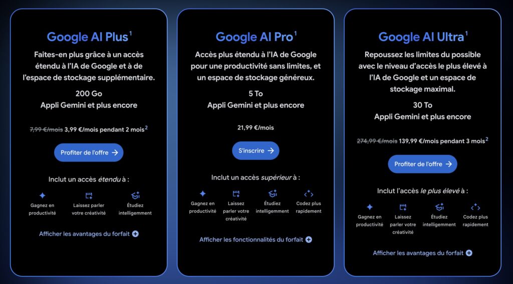 Les formules Google AI en France.