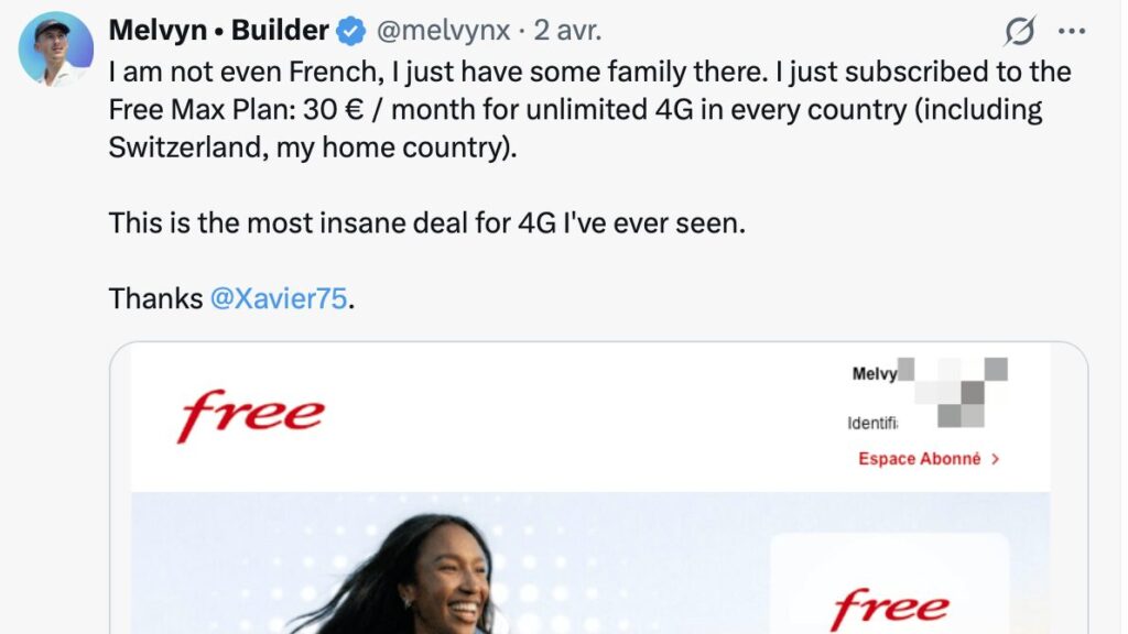 Ici, un utilisateur suisse affirme s'&ecirc;tre abonn&eacute; &agrave; Free Max pour payer moins cher.