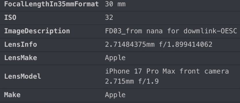 Les EXIF d'une des photos partag&eacute;es par la Nasa.