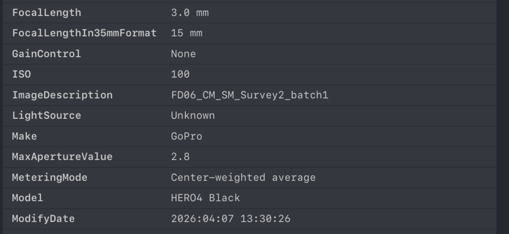Les m&eacute;tadonn&eacute;es des photos spatiales prises avec une GoPro.