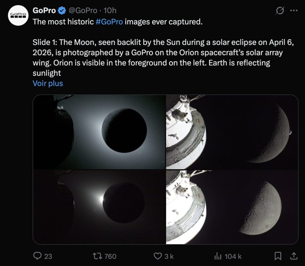 Sur X, GoPro se f&eacute;licite des images prises avec son action cam.