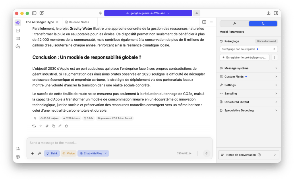 LM Studio sur un MacBook Pro M5 Pro.