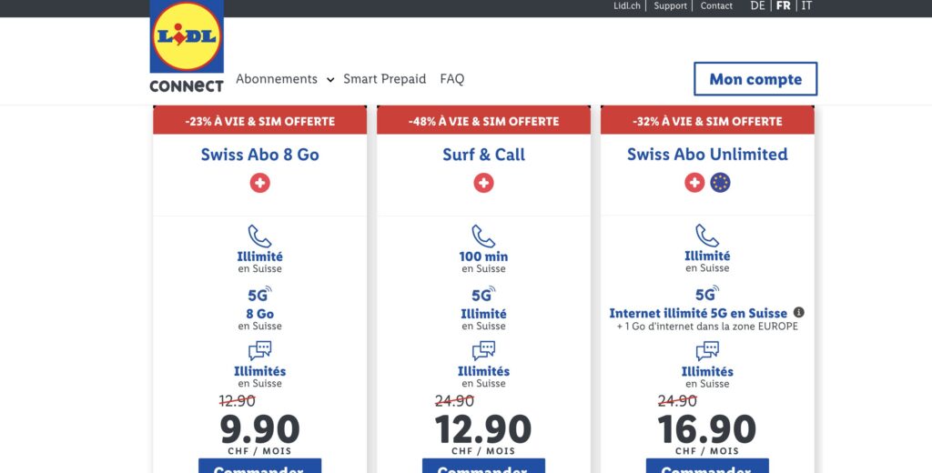 Les offres Lidl Connect en Suisse, avec de la 5G illimit&eacute;e &agrave; un tarif raisonnable.