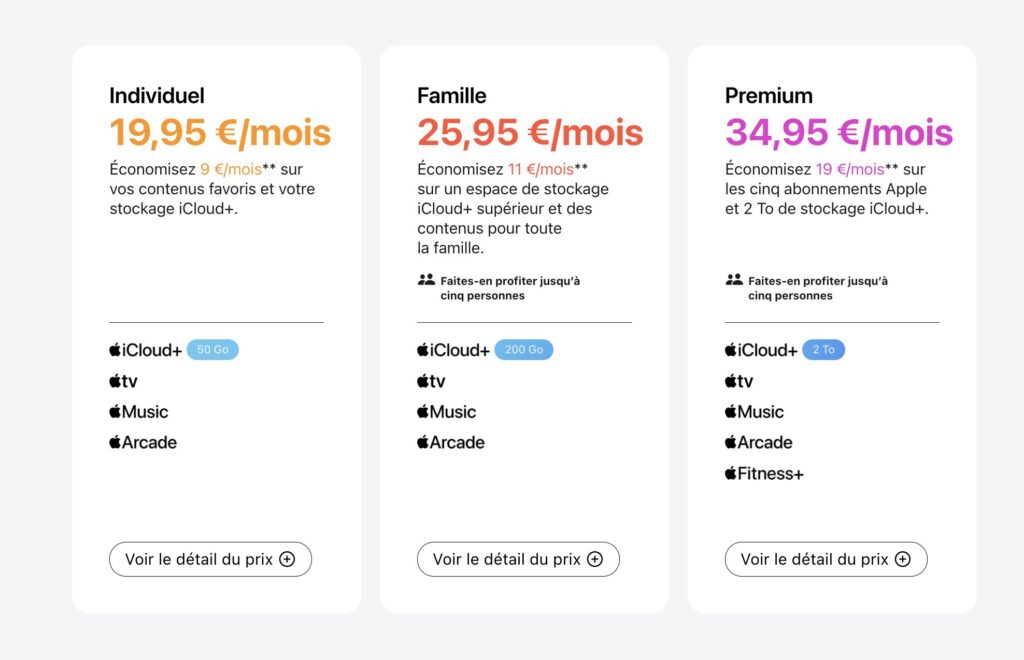 Les formules Apple One en France.