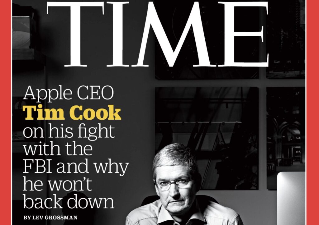 Tim Cook &agrave; la une du TIME en 2016 pour s'opposer au FBI.