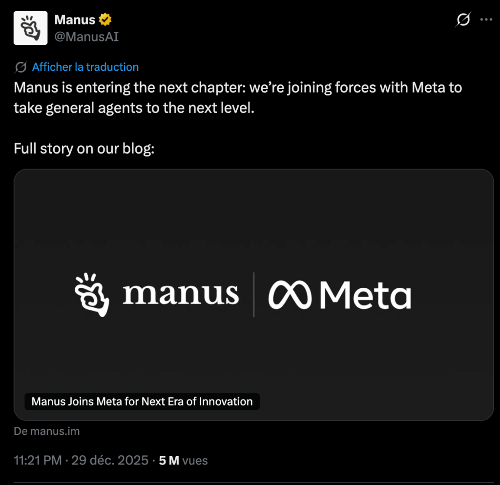 L'annonce du rachat de Manus en d&eacute;cembre 2025.