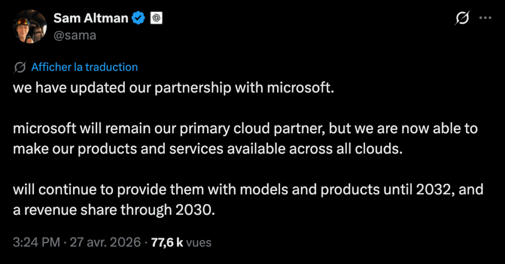 L'annonce de Sam Altman.