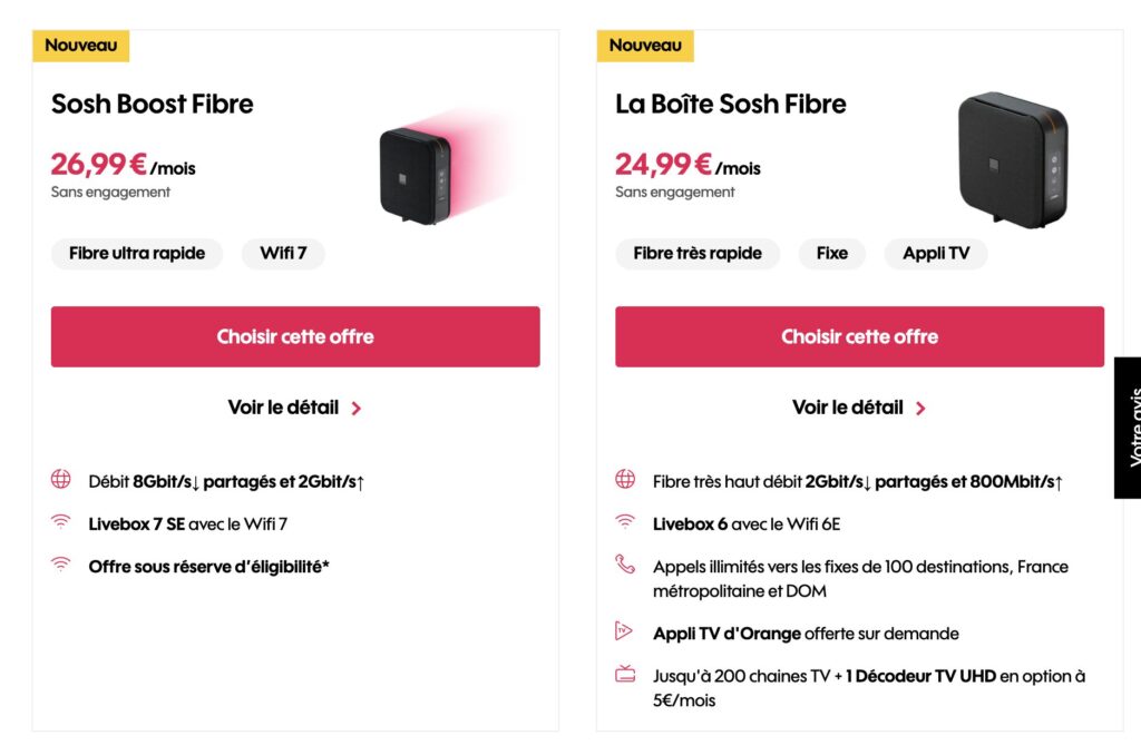 Les nouvelles offres Fibre de Sosh.