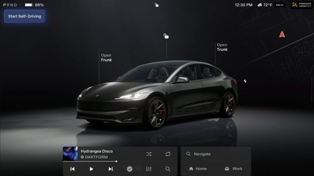 Le nouvel affichage 3D du mod&egrave;le de Tesla en stationnement. // Source : Tesla