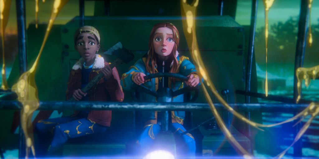 Stranger Things: Tales From '85 (L to R) Elisha Williams as Lucas and Jolie Hoang-Rappaport as Max in Stranger Things: Tales From '85. Cr. COURTESY OF NETFLIX © 2026