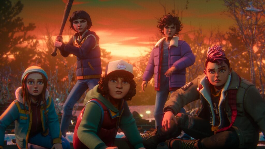 Stranger Things: Tales From '85. (L to R) Jolie Hoang-Rappaport as Max, Luca Diaz as Mike, Braxton Quinney as Dustin, Brooklyn Davey Norstedt as Eleven and Odessa A'zion as Nikki in Stranger Things: Tales From '85. Cr. COURTESY OF NETFLIX © 2026