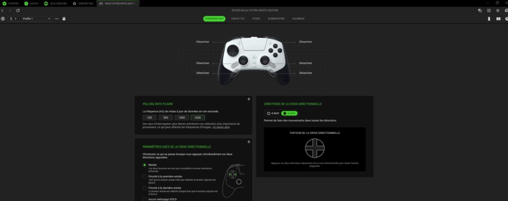 Synapse 4 vous permet de régler plein de paramètres sur votre manette notamment le mapping