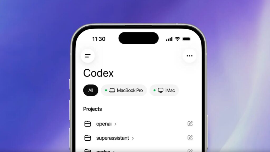 Codex sur smartphone.  // Source : OpenAI