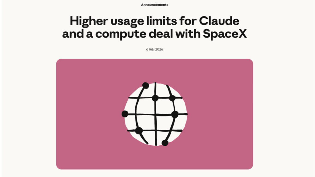 Anthropic a annonc&eacute;, le 6 mai 2026, un partenariat avec SpaceX. // Source : Anthropic